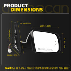 Dasbecan Right Side Mirror Compatible with 07-13 Toyota Tundra, 08-13 Sequoia with Memory, Power Heated Glass, Power Folding, Signal Light, Puddle Light, Chrome Replace#TO1321270(15Pins)