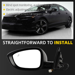 Side Rear View Mirror Black Compatible with 2023-2026 Honda Accord Power Glass Blind Spot Manual Folding HD Lens Driver Left Door Mirror Replace#7625830BA01 HO1320358(5pin)