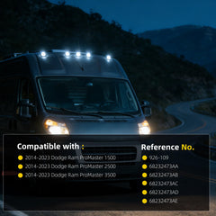 LED Front Cab Roof Marker Lamps Top Clearance Roof Running Light Compatible with Ram ProMaster 1500 2500 3500 2014-2023 Replace# 926-109 68232473AA 68232473AB 68232473AC (5 Pack)