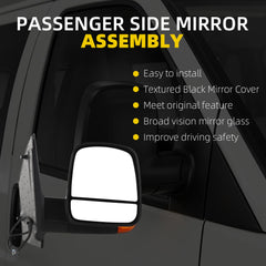 Right Passenger Side Mirror Compatible with 2008-2017 GMC Savana Chevy Express Power Heated/Electric Adjusted/Intergrated Turn Light/Manual Folding Black Texture Replace# GM1321397(8pins)