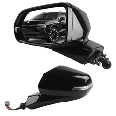 Rear View Mirror Assembly Compatible with Chevy Chevrolet Blazer 2019-2025 Manual Folding Heated Power Glass Blind Spot Turn Signal Light Replace 84698493 Left Driver Side Black(14Pins)