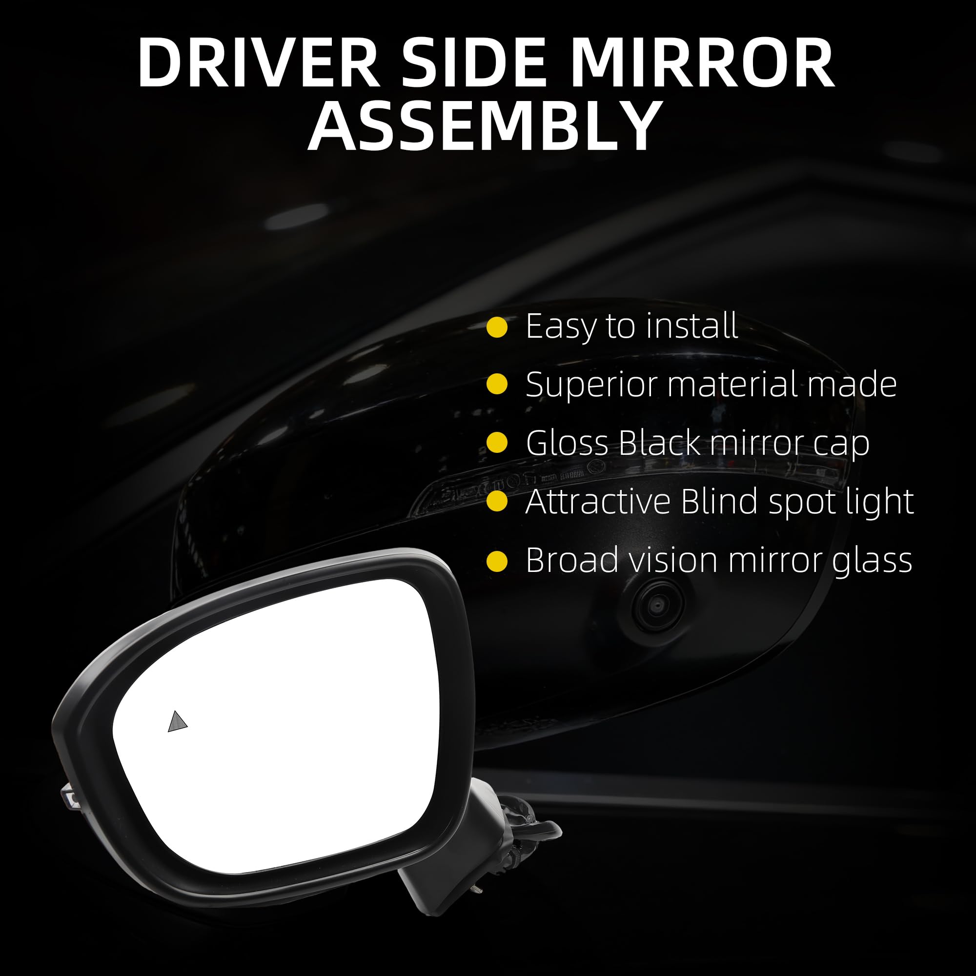 Driver Side Mirror Compatible with 2022-2024 Mitsubishi Outlander Left Door Mirror w/Power Folding, Turn Signal,Blind Spot Detestion,360° Camera and Heated Glass 7632F021(9+1Pins) - Dasbecan