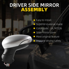 Left Driver Side Mirror Compatible with 2009-2017 Ford Fiesta with Power Heated Glass, Turn Signal, Manual Folding, Silver Cap Replace#FO1320458 FO1320459 (6Pins)