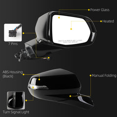 Rear View Mirror Assembly Compatible with Chevy Chevrolet Blazer 2019-2025 Manual Folding Heated Power Glass Turn Signal Light Replace 84539678 Right Passenger Side Black(7Pins)