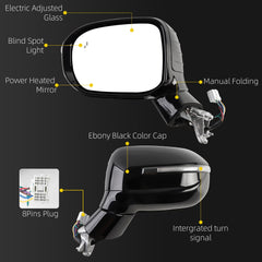 Driver Side Mirror Compatible With 2020-2026 Kia Telluride Power Heated Glass Blind Spot Turn Signal Manual Folding Left Door Mirror Replace# 87610-S9220 KI1320240 Eboy Black(8Pins)