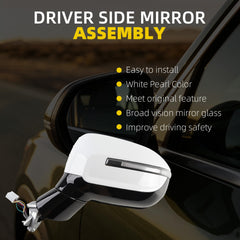 Driver Side Mirror Compatible With 2020-2026 Kia Telluride Power Heated Glass Blind Spot Turn Signal Manual Folding Left Door Mirror Replace# 87610-S9220 KI1320240 White Pearl(8Pins)