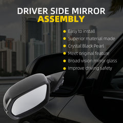 Driver Side Mirror Compatible with 2017-2022 Honda HRV EX EXL Power Heated Glass, Manual Folding, Turn Signal Replace# HO1320286 (6Pins) Crystal Black