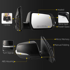 Side Rear View Mirror Compatible with 2020-2024 GMC Acadia SLT|AT4|DENALI Heated Turn Signal Memory Door Mirror Assembly Right Passange Side Replace GM1321655 84579493 84579493-PFM (13 Pin)