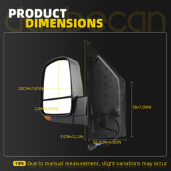Dasbecan Side Mirror Compatible with 2008-2017 GMC Savana Chevy Express Power Heated/Electric Adjusted Glass/Intergrated Turn Light/Manual Folding, Black Texture (8pins)