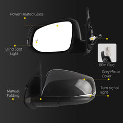 Driver Side Mirror Compatible with 2016-2023 Toyota Tacoma Grey Left Door Mirror w/Power Heated Glass/Blind Spot Light/Turn Signal Feature Replace# 8794004250 (8pins)