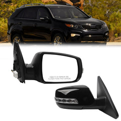 Right Passenger Side Mirror Compatible with 2011-2015 Kia Sorento with Power Heated Glass, Turn Signal Light, Black Mirror Cap, Manual Folding Replace# KI1321146 (7Pins)