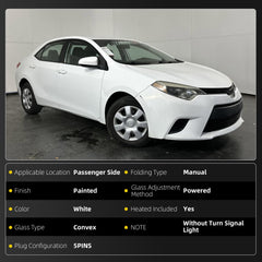 Right Passenger Side Mirror Compatible with Toyota Corolla 2014-2019 Power Glass Heated Paint to Match Door Mirror Assembly Replaces 8791002F91C0 White 5Pins