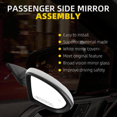Passenger Right Side Mirror Assembly Compatible with 2019-2023 Volkswagen Jetta Mirror Power Heated Glass Manual Folding Blind Spot Light White Replaces#VW1321182 198074012583(5+2pin)