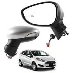 Left Driver Side Mirror Compatible with 2009-2017 Ford Fiesta with Power Heated Glass, Turn Signal, Manual Folding, Silver Cap Replace#FO1320458 FO1320459 (6Pins)