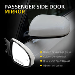 Right Passenger Side Door Mirror Compatible With 2012 2013 2014 Toyota Camry Side View Mirror with Manual Folding Power Heated Glass Replace#TO1321276 8790806411(5Pins) White Cover