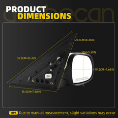 Right Passenger Side Mirror Compatible with 2014-2019 Kia Soul Base with Power Glass, Manual Folding, Non-Heated, White Mirror Cap Replace#87620B2500 KI1321194 (3Pins)