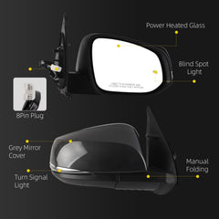 Passenger Side Mirror Compatible with 2016-2023 Toyota Tacoma Grey Right Door Mirror w/Power Heated Glass/Blind Spot Light/Turn Signal Feature Replace# 8791004250 (8pins)