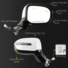 Passenger Side Mirror Compatible With 2020-2026 Kia Telluride Power Heated Glass Blind Spot Turn Signal Manual Folding Right Door Mirror Replace# 87620-S9220 KI1321240 White Pearl(8Pins)