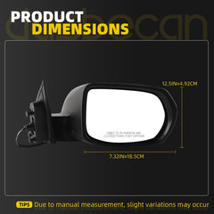 Right Passenger Side Mirror Compatible with 2017-2022 Honda HRV LX Sport with Power Glass, Manual Folding, Black Cover, Non-Heated Replace# HO1321285 76208T7W305(3Pins)