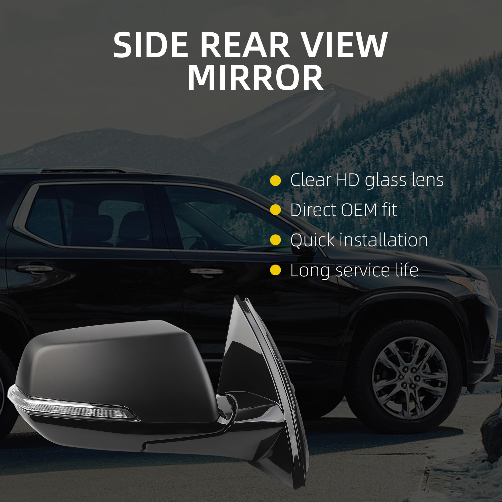 Side Rear View Mirror Compatible with 2018-2019 Chevy/Chevrolet Traverse LT Door Rearview Mirror Power Glass Blind Spot Turn Signal with HD Camera Passenger Right 84498311(12pin) - Dasbecan