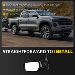 Side Rear View Mirror Compatible With 2023-2026 Chevy Colorado Power Glass Heated Bind Spot Door Mirrors Shell Trim Left Driver Side Replace# 87845758 85655429 85655429-PFM(6 Pins)