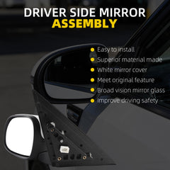 Left Driver Side Mirror Compatible with 2014-2019 Kia Soul Base with Power Glass, Manual Folding, Non-Heated, White Mirror Cap Replace#87610B2500 KI1320194 (3Pins)