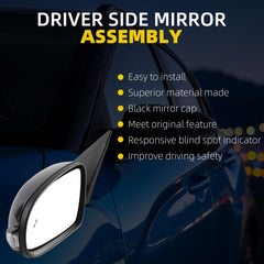Driver Side Mirror Compatible With 2018-2023 Hyundai Kona Left Door Mirror w/Power Heated Glass, Manual Folding, Signal Light, Blind Spot Light Replace#87610J9130 (8pins) Black