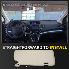 Sun Visor Compatible with 2012-2016 Honda CR-V Left Driver Side Sunshade with Light Makeup Mirror Replace# 83280-T0A-H11ZA(Beige)