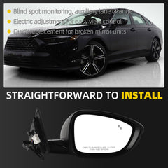 Side Rear View Mirror Black Compatible with 2023-2026 Honda Accord Power Heated Blind Spot Turn Signal Manual Folding HD Glass Passenger Right Mirror Assembly Replace# 76208-TVA-A31(8pin)