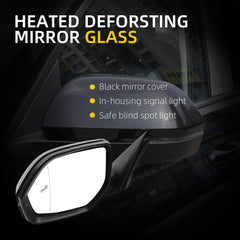 Left Driver Side Mirror Compatible with 2018-2021 Volkswagen Atlas with Power Heated Glass, Manual Folding, Signal Light, Blind Spot Light, Black Mirror Cover Replace# VW1320177 (8Pins)