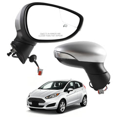 Right Passenger Side Mirror Compatible with 2009-2017 Ford Fiesta with Power Heated Glass, Turn Signal, Manual Folding, Silver Cap Replace#FO1321458 FO1321459 (6Pins)
