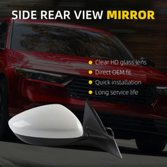 Side Rear View Mirror Compatible with 2023-2026 Honda Accord Power Glass Blind Spot Manual Folding HD Lens White Passenger Right Door Mirror Replace#7620830BA01 HO1321358(5pin)