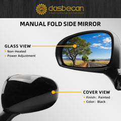 Left Driver Side Mirror Compatible with 2010-2015 Toyota Prius Non-heated Manual Fold Power Adjustment Door Mirror 3PINS Painted Black Replaces#TO1320271 8794047170-PFM