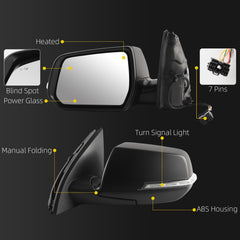 Side Rear View Mirror Compatible with 2020-2024 GMC Acadia AT4/SL/SLE Heated Blind Spot Power Glass Manual Folding Left Driver Door Mirror Replace# GM1320654 84579489 84579489-PFM (7 Pin)