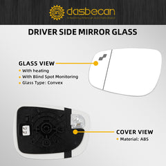Left Driver Side Mirror Glass Compatible with MAZDA CX5 2015-2016 with Heated Blind Spot Detection Convex Glass Replaces TK71-69-1G7