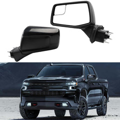 Left Driver Side Mirror Compatible with 19-24 Chevy Silverado 1500, GMC Sierra with Power Heated Glass/Blind Spot Mirror/Manual Folding/Glossy Black Cover Replace#GM1320583 84823218(5 Pins)