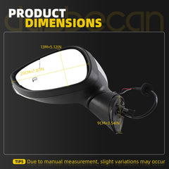 Left Driver Side Mirror Compatible with 2009-2017 Ford Fiesta with Power Heated Glass, Turn Signal, Manual Folding, Silver Cap Replace#FO1320458 FO1320459 (6Pins)