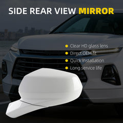 Rear View Mirror Assembly Compatible with Chevy Chevrolet Blazer 2019-2025 Manual Folding Heated Power Glass Replace 84698486 Left Driver Side White(5Pins)