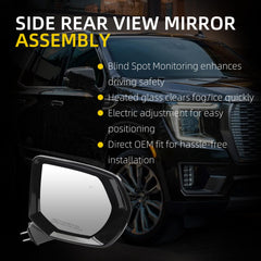 Right Passenger Side Rear View Mirror Assembly Compatible with Chevrolet Suburban Tahoe GMC Yukon XL 2021-2024 Heated Manual Folding Outside Door Mirror with Blind Spot Detection