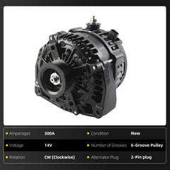 15093928 14V 300Amp High Output Alternator Compatible with Cadillac Escalade Chevy Avalanche Suburban Tahoe GMC Yukon 2007-2011 Hummer H2 2008-2009 4.3/4.8/5.3/6.0/6.2/6.6L 15857608 15905871