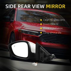 Side Rear View Mirror Compatible with 2023-2026 Honda Accord Power Heated Blind Spot Manual Folding HD Glass White Driver Left Door Mirror Replace# 7625830AA11 HO1320356(7pin)