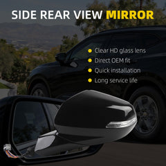 Rear View Mirror Assembly Compatible with Chevy Chevrolet Blazer 2019-2025 Manual Folding Heated Power Glass Blind Spot Turn Signal Light Replace 84698493 Left Driver Side Black(14Pins)
