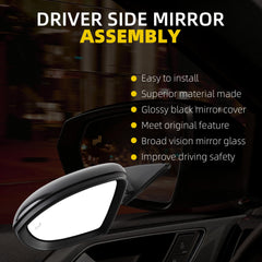 Driver Left Side Door Mirror Assembly Compatible with 2019-2023 Volkswagen Jetta Mirror Power Heated Glass Manual Folding Blind Spot Light Black Replaces#VW1320182 198074012590(5+2pin)