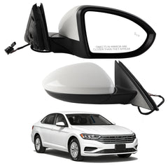 Passenger Right Side Mirror Assembly Compatible with 2019-2023 Volkswagen Jetta Mirror Power Heated Glass Manual Folding Blind Spot Light White Replaces#VW1321182 198074012583(5+2pin)