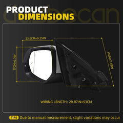 Left Driver Side Mirror Compatible with 2018-2021 Volkswagen Atlas with Power Heated Glass, Manual Folding, Signal Light, Blind Spot Light, White Mirror Cover Replace# VW1320177 (8Pins)