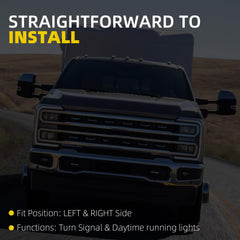 Dasbecan LED Tow Mirror Turn Signal Lamp w/DRL Compatible with Ford 17-26