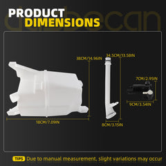 Windshield Washer Reservoir Tank Assembly Compatible with 2014-2016 Nissan Rogue S SL SV 2.5L, Replaces 28910-4BA0A NI1288167 14898275, Includes Filler Neck Inlet & Hose
