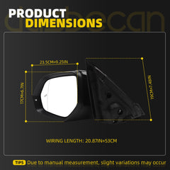 Left Driver Side Mirror Compatible with 2018-2021 Volkswagen Atlas with Power Heated Glass, Manual Folding, Signal Light, Blind Spot Light, Black Mirror Cover Replace# VW1320177 (8Pins)