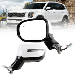 Driver Side Mirror Compatible With 2020-2026 Kia Telluride Power Heated Glass Blind Spot Turn Signal Manual Folding Left Door Mirror Replace# 87610-S9220 KI1320240 White Pearl(8Pins)