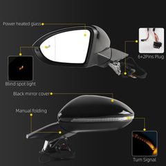 Black Driver Side Mirror Compatible with 2015-2020 VW Golf Left Mirror 6+2Pins Power Heated Glass/ Blind Spot Light/ Turn Signal/ Manual Folding Replace 5GM857507